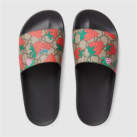 gucci strawberry sneakers|gucci slides with strawberry.